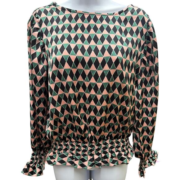 Hazel Haze Anthropolgie Tops - Hazel Haze Anthropolgie Womens S Geo Metric Smocked Crew Neck Peasant Blouse